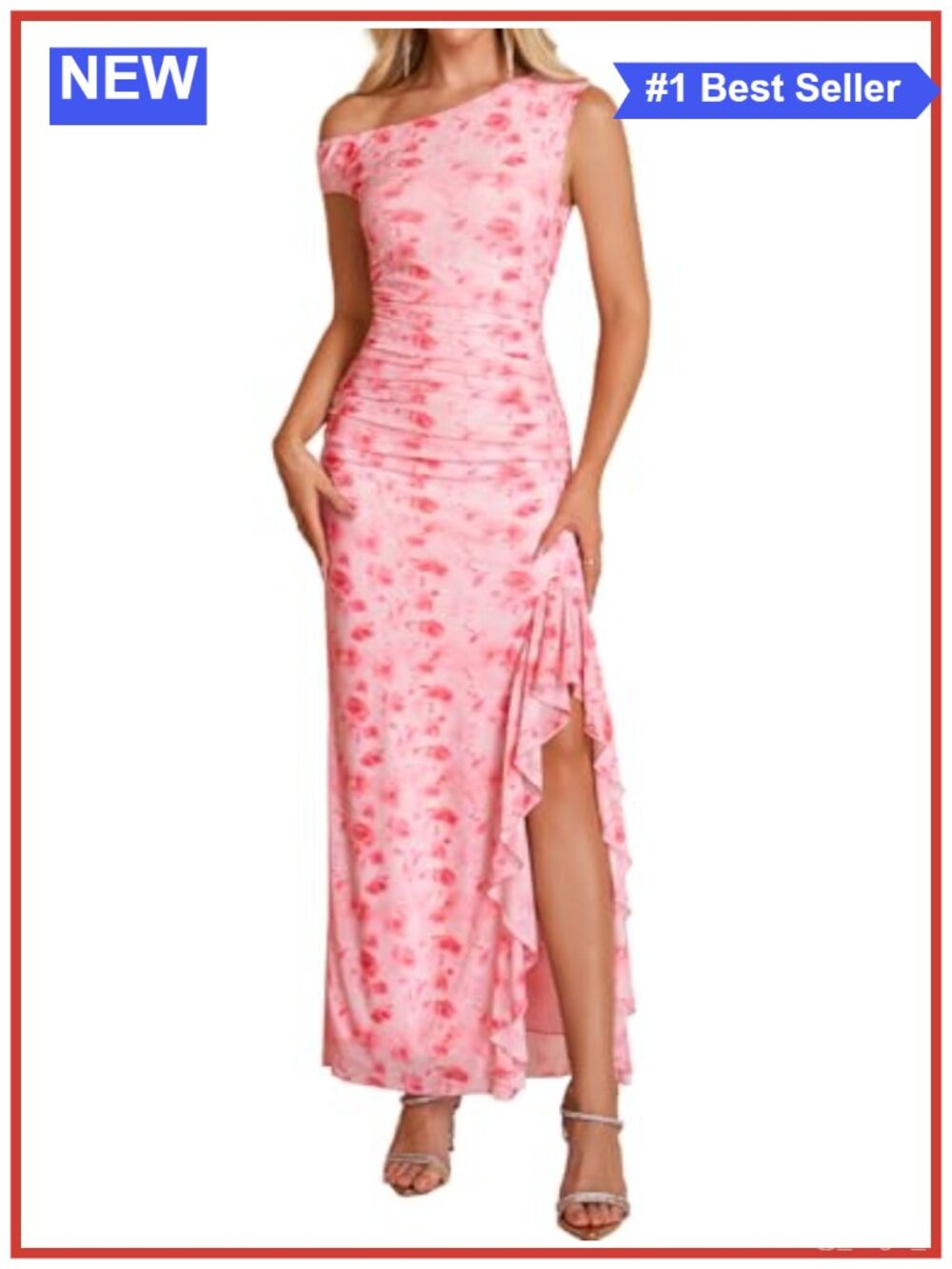 One Shoulder Bodycon Maxi Formal Dress Ruffled Slit Sleeveless